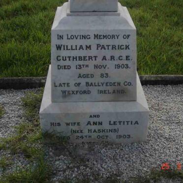 CUTHBERT William Patrick -1903 &amp; Ann Letitia HASKINS -1903