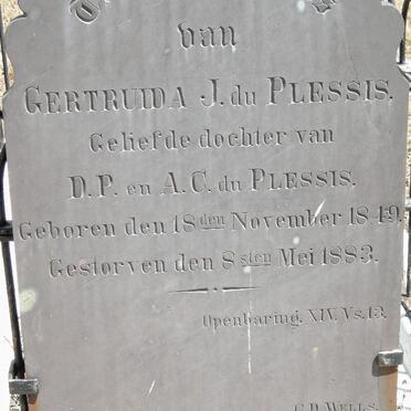 PLESSIS Gertruida J., du 1849-1883