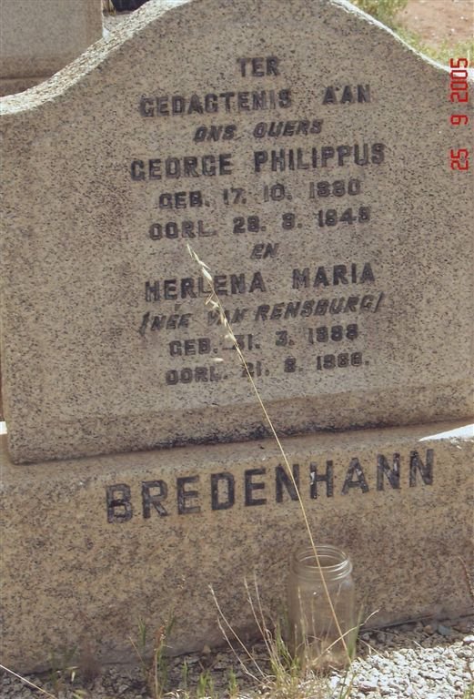 BREDENHANN George Philippus 1880-1945 &amp; Merlena Maria VAN RENSBURG 1888-1966