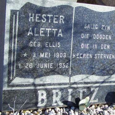 BRITZ Hester Aletta nee ELLIS 1903-1952