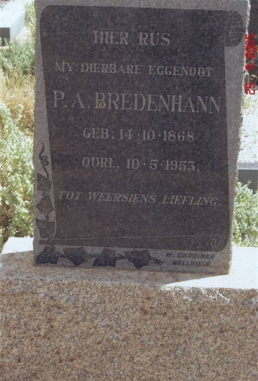 BREDENHANN P.A. 1868-1953