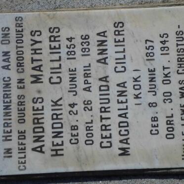 CILLIERS Andries Mathys Hendrik 1854-1936 &amp; Gertruida Anna Magdalena KOK 1857-1945