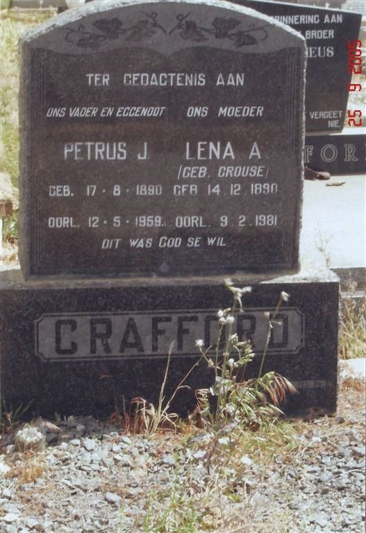 CRAFFORD Petrus J. 1890-1959 &amp; Lena A. CROUSE 1890-1981