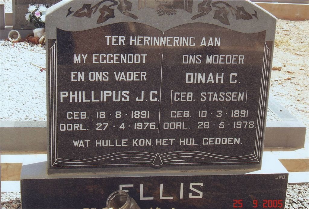 ELLIS Phillipus J.C. 1891-1976 &amp; Dinah C. STASSEN 1891-1978