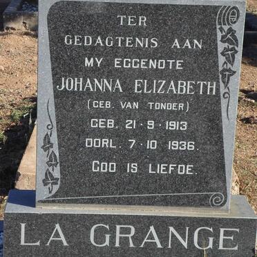 GRANGE Johanna Elizabeth, la nee VAN TONDER 1913-1936