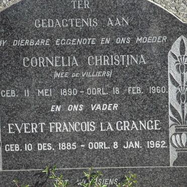 GRANGE Evert Francois, la 1885-1962 &amp; Cornelia Christina DE VILLIERS 1890-1960
