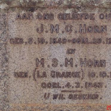 HORN J.M.C. 1849-1943 &amp; M.S.M. LA GRANGE 1853-1943