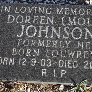 JOHNSON Doreen formerly NEL nee LOUWRENS 1903-1986