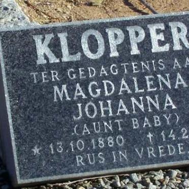 KLOPPER Magdalena Johanna 1880-1976