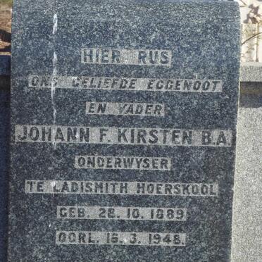 KIRSTEN Johann F. 1889-1948 &amp; STEENKAMP Hester Margaretha nee NEL 1900-2001