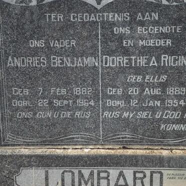 LOMBARD Andries Benjamin 1882-1964 &amp; Dorethea Rigina ELLIS 1889-1954