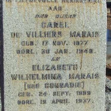 MARAIS Carel de Villiers 1877-1948 &amp; Elizabeth Wilhelmina CONRADIE 1889-1937