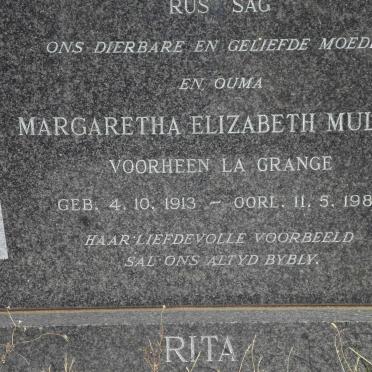 MULLER Margaretha Elizabeth voorheen LA GRANGE 1913-1988