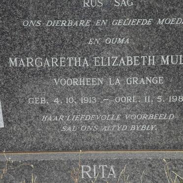 MULLER Margaretha Elizabeth voorheen LA GRANGE 1913-1988