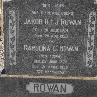 ROWAN Jakob D.F.J. 1874-1959 &amp; Carolina C. FOURIE 1878-1959