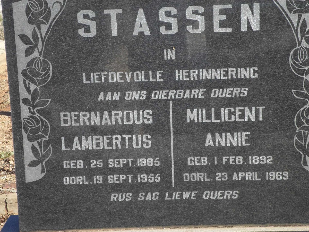 STASSEN Bernardus Lambertus 1885-1955 &amp; Millicent Annie 1892-1969