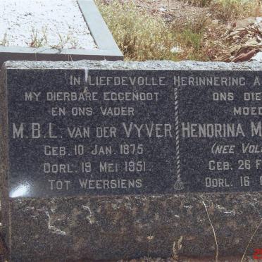 VYVER M.B.L., van der 1875-1951 &amp; Hendrina Margaretha VOLSCHENK 1875-1958