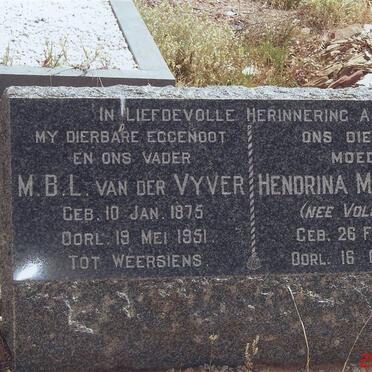 VYVER M.B.L., van der 1875-1951 &amp; Hendrina Margaretha VOLSCHENK 1875-1958
