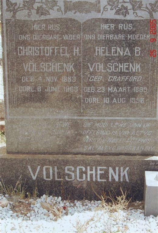 VOLSCHENK Christoffel H. 1883-1963 &amp; Helena B. CRAFFORD 1889-1956