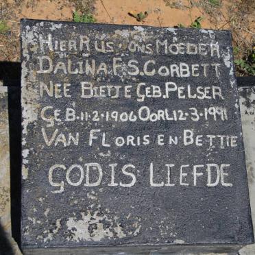 CORBETT Dalina F.S. formerly BIETJE nee PELSER 1906-1991