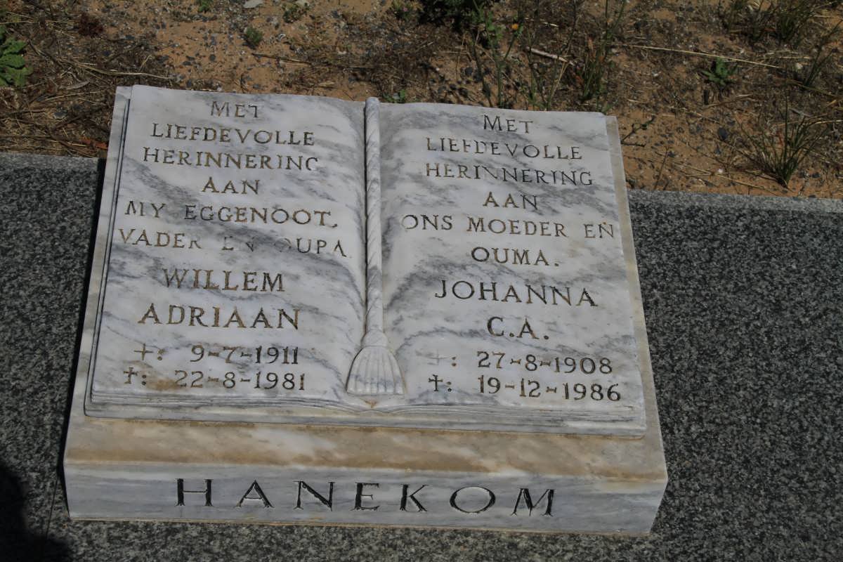 HANEKOM Willem Adriaan 1911-1981 &amp; Johanna C.A. 1908-1986