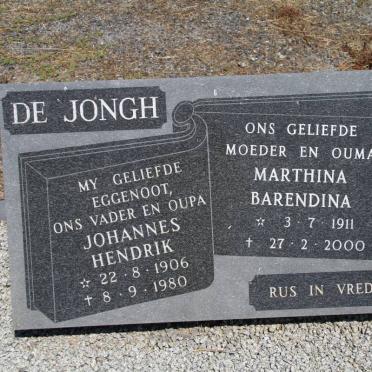 JONGH Johannes Hendrik, de 1906-1980 &amp; Marthina Barendina 1911-2000