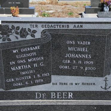 BEER Michiel Johannes, de 1909-2000 &amp; Martha H.G. HUNTER 1913-1978
