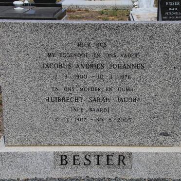 BESTER Jacobus Andries Johannes 1900-1976 &amp; Huibrecht Sarah Jacoba BAARD 1907-2005