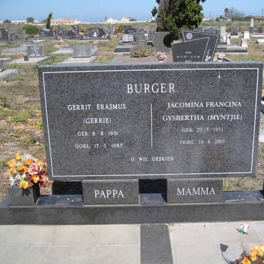 BURGER Gerrit Erasmus 1931-1987 &amp; Jacomina Francina Gysbertha 1931-2003
