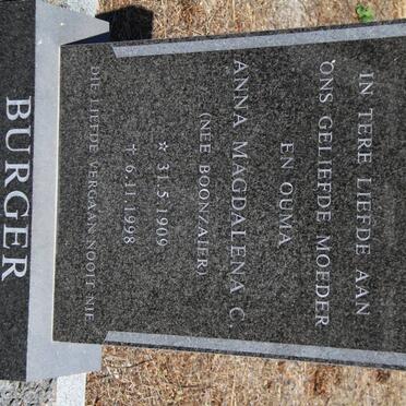 BURGER Anna Magdalena C. nee BOONZAIER 1909-1998