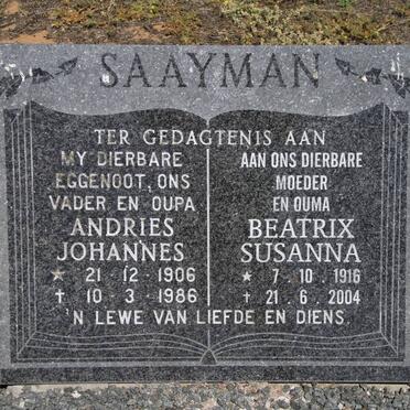 SAAYMAN Andries Johannes 1906-1986 &amp; Beatrix Susanna 1916-2004