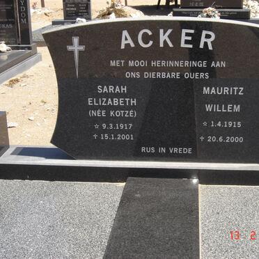 ACKER Mauritz Willem 1915-2000 &amp; Sarah Elizabeth KOTZE 1917-2001