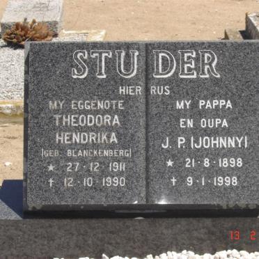 STUDER J.P. 1898-1998 &amp; Theodora Hendrika BLANCKENBERG 1911-1990