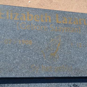 LAZARUS Elizabeth nee SAAYMAN 1908-199?