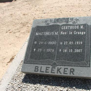 BLEEKER Matthijs M. 1900-1979 &amp; Gertrude M. LE GRANGE 1919-2007