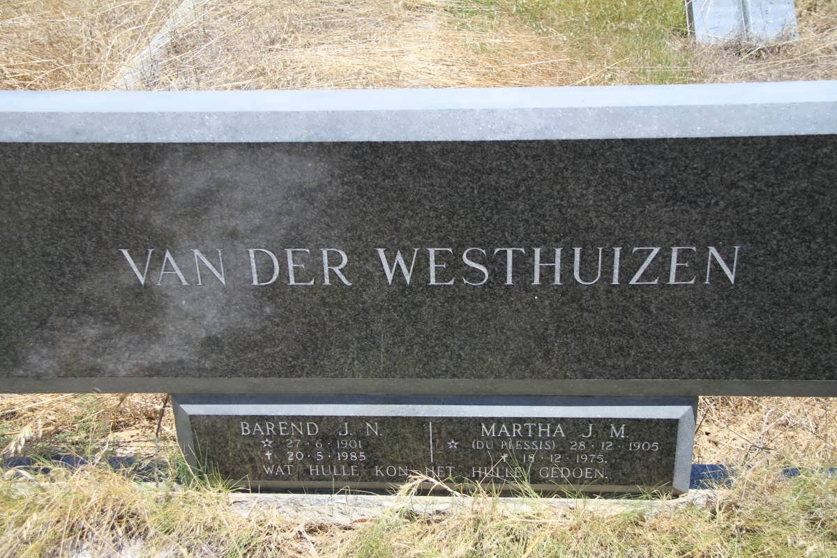 WESTHUIZEN Barend J.N., van der 1901-1985 &amp; Martha J.M. DU PLESSIS 1905-1975