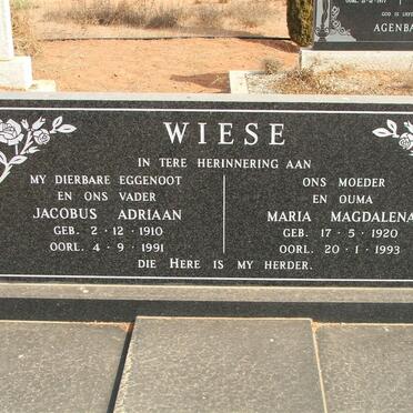WIESE Jacobus Adriaan 1910-1991 &amp; Maria Magdalena 1920-1993