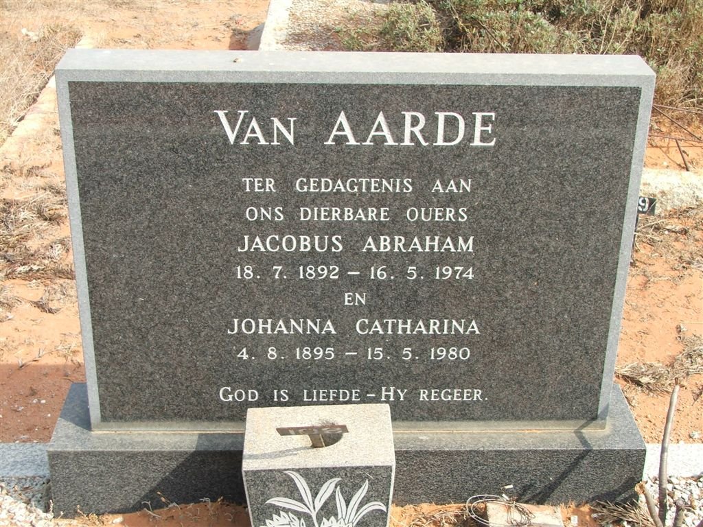 AARDE Jacobus Abraham, van 1892-1974 &amp; Johanna Catharina 1895-1980