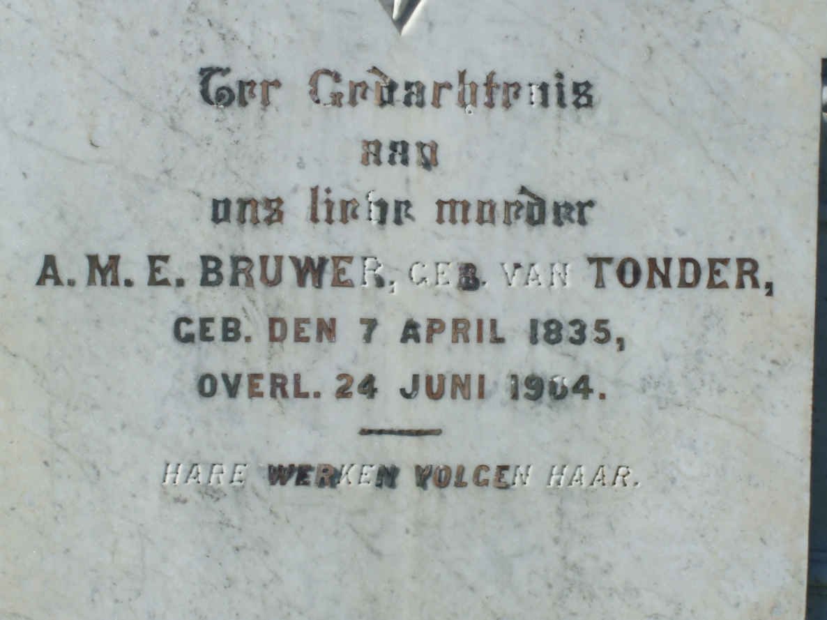 BRUWER A.M.E. nee VAN TONDER 1835-1904