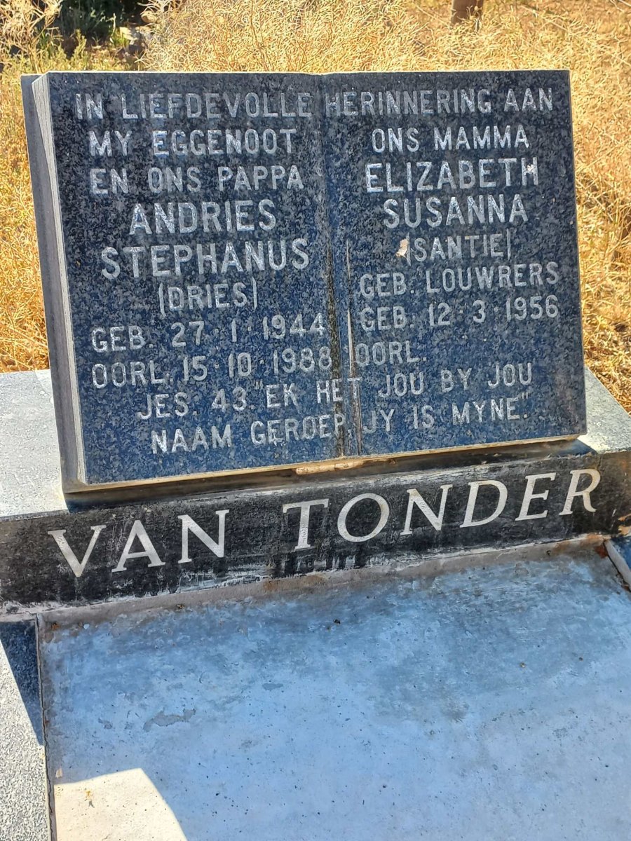 TONDER Andries Stephanus, van 1944-1988 & Elizabeth Susanna LOUWRERS 1956-