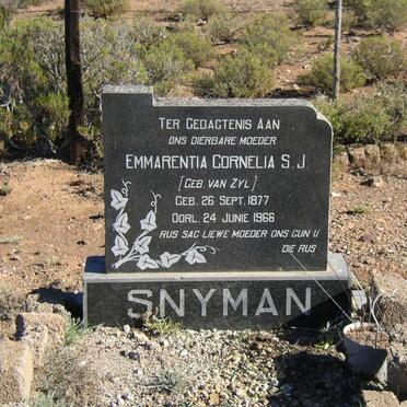 SNYMAN Emmarentia Cornelia S.J. nee VAN ZYL 1877-1966