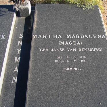 SNYMAN Martha Magdalena nee JANSE VAN RENSBURG 1928-2007