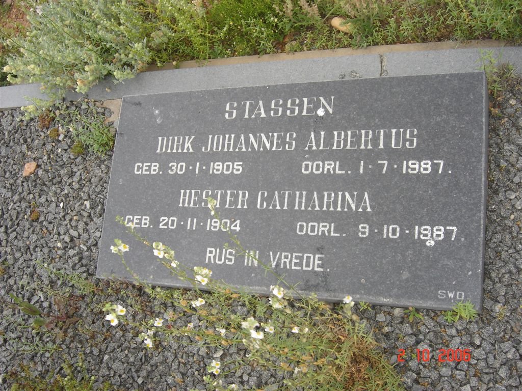 STASSEN Dirk Johannes Albertus 1905-1987 &amp; Hester Catharina 1904-1987