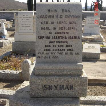 SNYMAN Joachim H.C. 1870-1941 &amp; Sophia Martha Maria BEDEKER 1873-1955