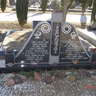 SCOTT Jacobus van Tonder 1914-1992 &amp; Johanna Dorothea 1932-1986