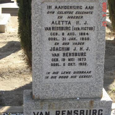 RENSBURG Joachim J.H.J., van 1873-1952 &amp; Aletta Hendrina VICKTOR 1884-1950