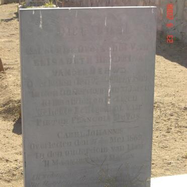 VOS Elisabeth Hendriena, de nee VAN DER MERWE -1869 :: DE VOS Carel Johannes -1869