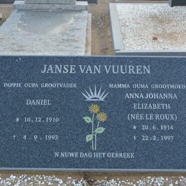 VUUREN Daniel, Janse van 1910-1993 &amp; Anna Johanna Elizabeth LE ROUX 1914-1997