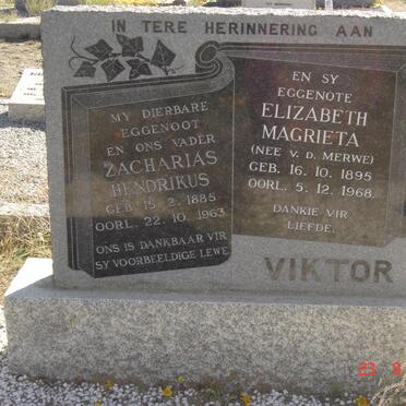 VIKTOR Zacharias Hendrikus 1885-1963 &amp; Elizabeth Magrieta V.D. MERWE 1895-1968