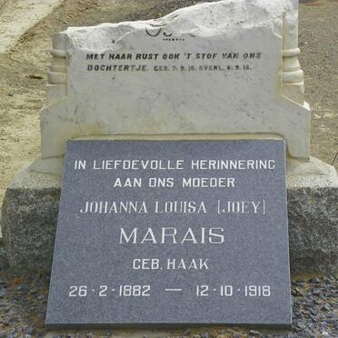 MARAIS Johanna Louisa nee HAAK 1882-1918